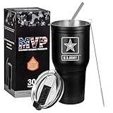 30 oz Army Black Double Wall Vacuum Insulated Stainless Steel Army Tumbler Travel Mug - Soldier Deployment Gifts