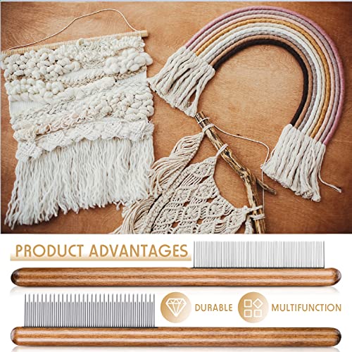 2 Pieces Macrame Fringe Comb Stainless Steel Macrame Brush Solid Wood Comb Stainless Steel Craft Supply For Diy Macrame Plant Hangers Wall Hangings Single Strand Cord #TOP2
