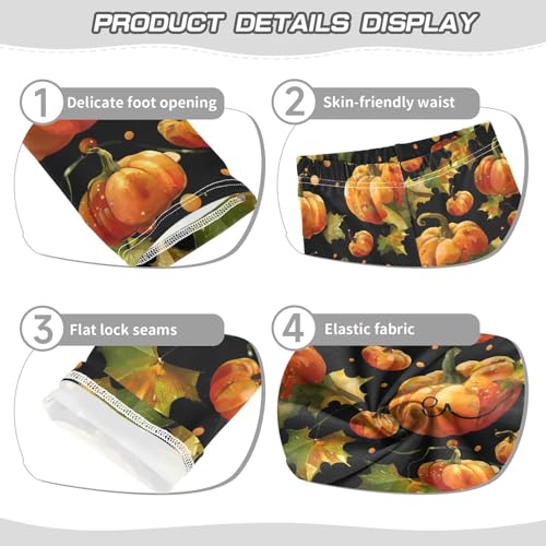 Orange Pumpkin Green Leaf Girls Leggings Soft Stretch Workout Yoga Dance Pants for Kids Casual Tights3