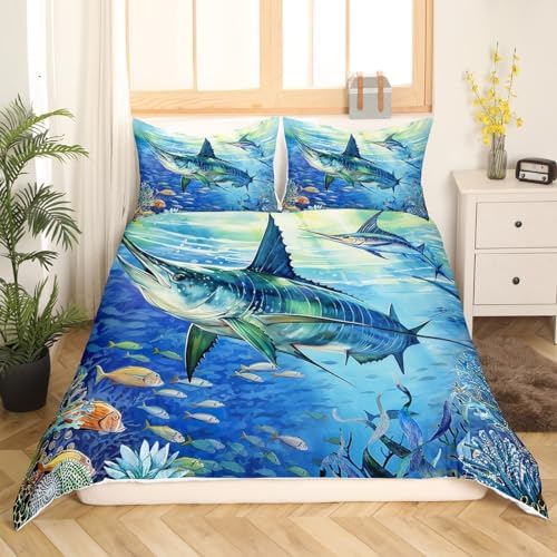 Fish Bedspread Feelyou Marlin Swordfish Duvet Cover Nautical Deep Sea Fish Bedding Set ...