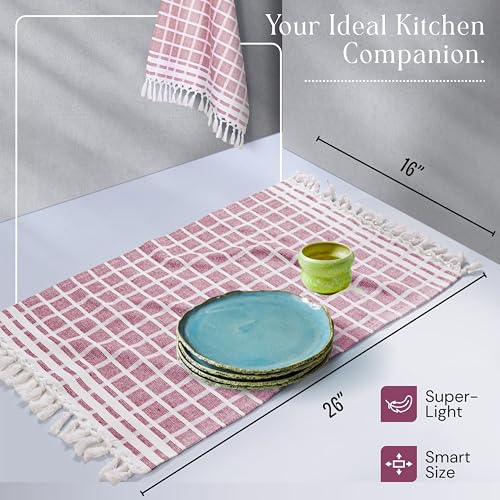 Image of Matrix Dobby Kitchen Towels 4 Pack 100% Cotton, 16x26 Inches, Decorative Tea Towels with Handmade Tassels, Absorbent Reusable Dish Cloths for Kitchen Drying - Burgundy Wine, Natural