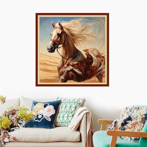 Image of Foxdiviy Stamped Cross Stitch Kits Full Range of Embroidery Needlework Starter Kits for Beginners Adults 11CT Embroidery Patterns Art Crafts DIY Needlepoint Kits-Galloping Horse 18x18 inch
