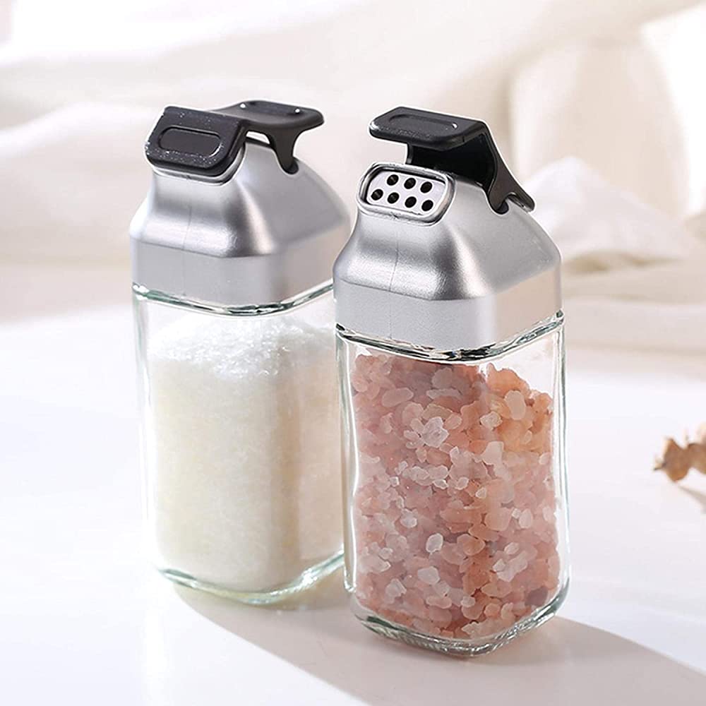 Gewürzspender-Set aus Glas und Edelstahl, auslaufsicheres Design für Essig, Öl, Salz und Pfeffer – perfekt für Küche und Esszimmer