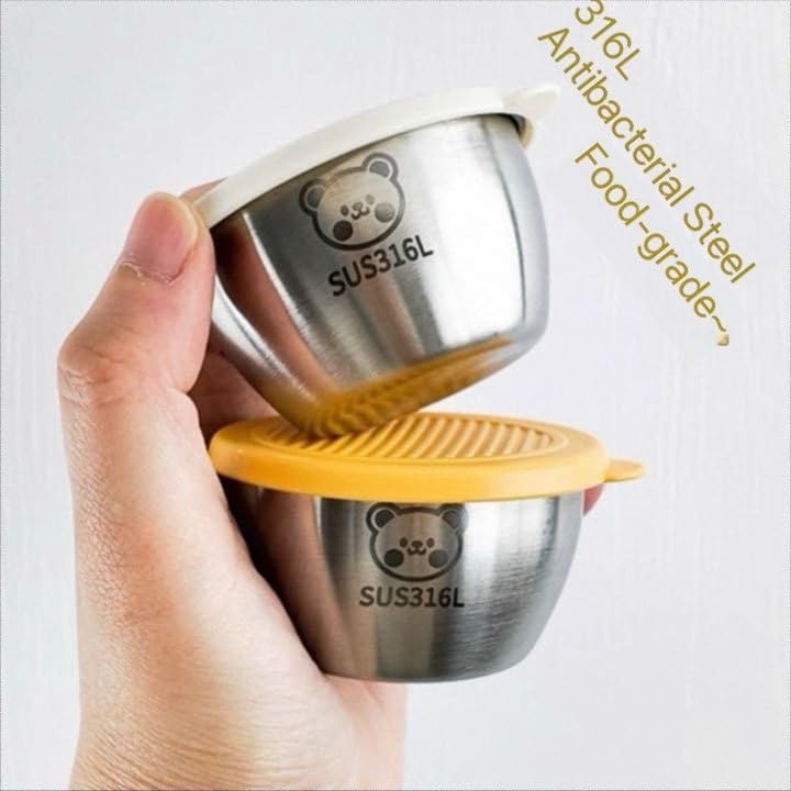 Image of 2pcs Salad Dressing Container to Go, 40ML Small Reusable Stainless Steel Sauce Cups with Lids | Portable Lunch Bento Box, Picnic & Travel Sauce Containers (MULTICOLOR)