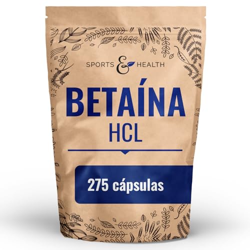 Cápsulas de betaína HCl – 275 cápsulas – 1400 mg por dosis diaria – Betaína hidrocloruro en polvo en cápsulas – Vegano