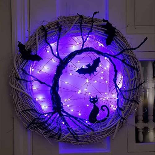 Couronne d'Halloween chat noir avec lumières YZCIS 37cm pour porte
