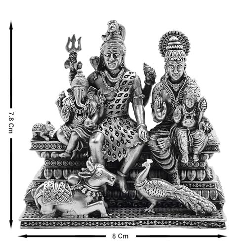 Image of MAA SILVER Pure Silver Shiva Parvati Ganesha Kartikeya Semi-Solid Idol | Shiv Parivar Murti with Antique Oxidized Finish Perfect for Pooja /Puja & Gifting Use (925 Purity)(253 Grams)