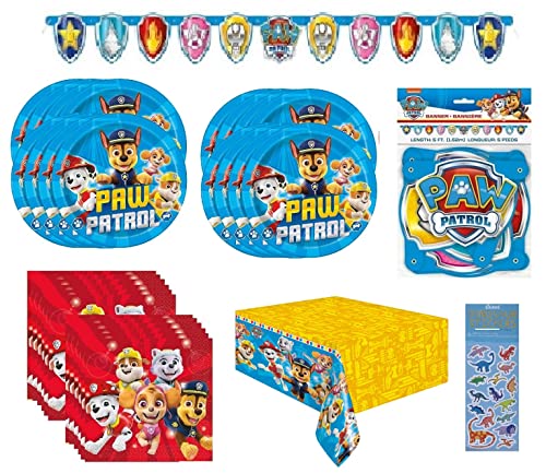 Unique Paw Patrol Party Supplies Bundle Pack Includes 16 Lunch Plates, 16 Lunch Napkins, 1 Table Cover, 1 Party Banner (Bundle For 16) #TOP17