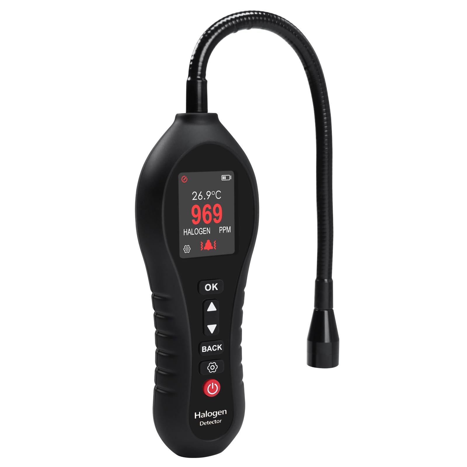 Halogen Gas Detector Refrigerant Leak Detector 0-1000ppm CFCs HCFC HFCS Detection 10.5-inch Gooseneck Probe, Vibration, Beep and Visual Alert for Air Conditioning, Industrial Plant, Car Repair etc.-picture-19