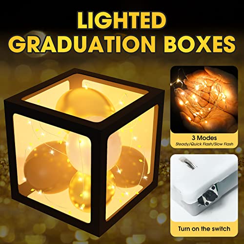 Roberly 138Pcs Graduation Party Decorations Class Of 2023 Black And Gold Balloon Arch Garland Kit With 4Pcs Balloon Boxes With Lights And Foil Fringe Curtains For School 2023 Graduation Party Supplies #TOP2