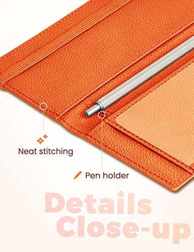 Image of Yarnic Checkbook Cover for Personal Checkbook, Checkbook Holder with Pen Holder & Built-in Clear Plastic Divider for Duplicate Checks (Orange)