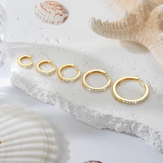 Gold Hoop Earrings 14K Gold Earrings For Women with Trendy Inside-out Cubic Zirconia Huggie Hoop Earring For Womens Stylish