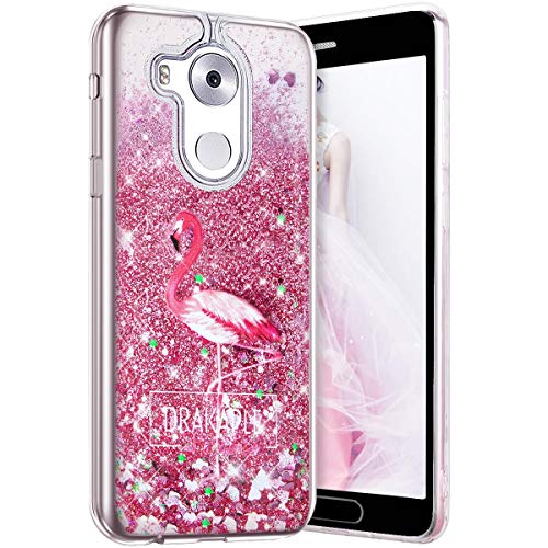 Robinsoni Case Compatible with Huawei Mate 8 Phone Cover Flexible Huawei Mate 8 Case Silicone TPU Case 3D Liquid Floating Cover Sparkle Bling Cover Shockproof Case Bumper Case Flamingo 2