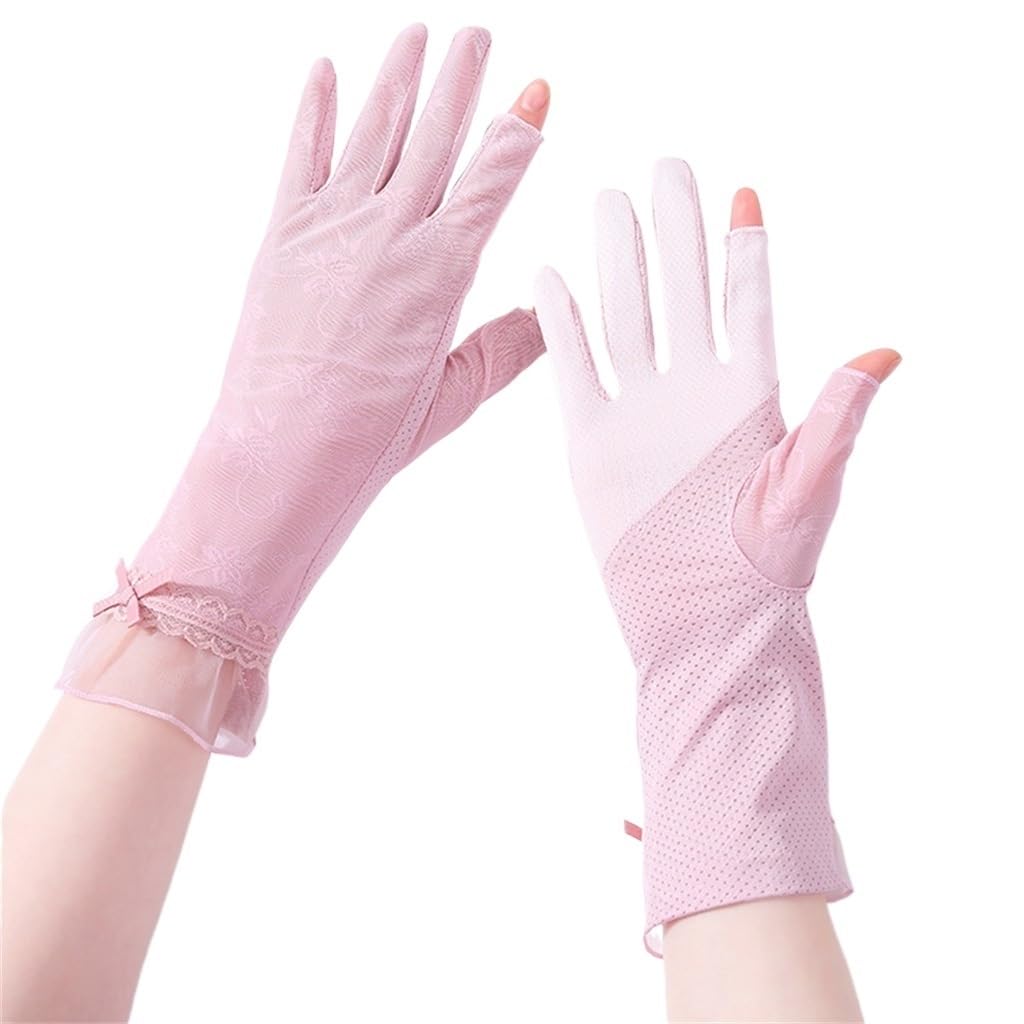 Ice Silk Cool Lace Thin Gloves Women's Driving Riding Elastic Breathable Leak Two Fingers