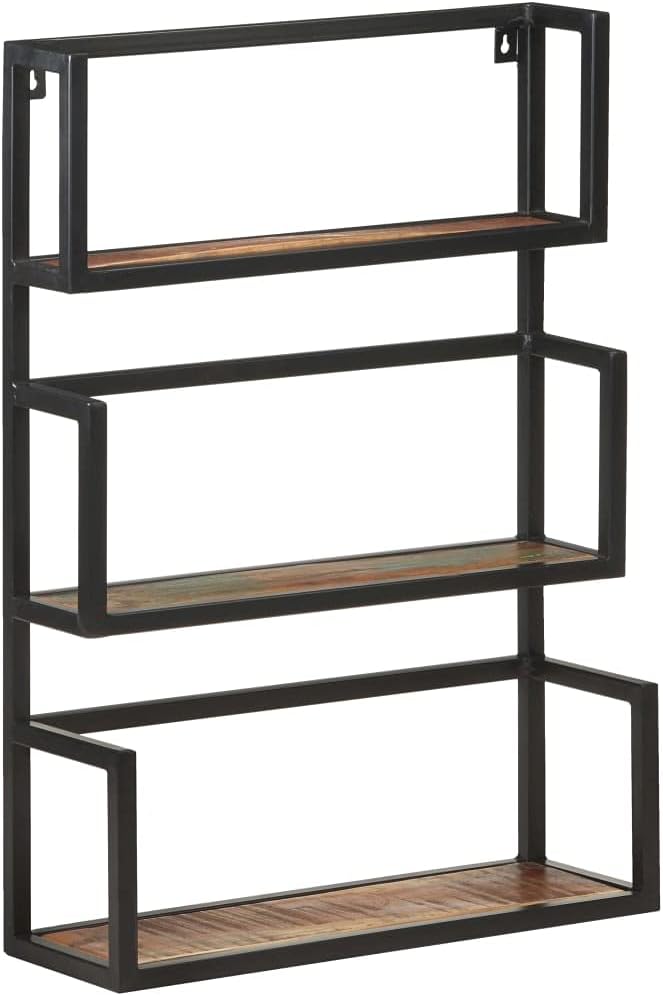 Reclaimed Wood Wall Shelf, 23.6"x7.9"x33.5" Rustic Floating Storage for Living Room, Bathroom, Bedroom Decor, Powder-Coated Iron Frame, Durable & Unique
