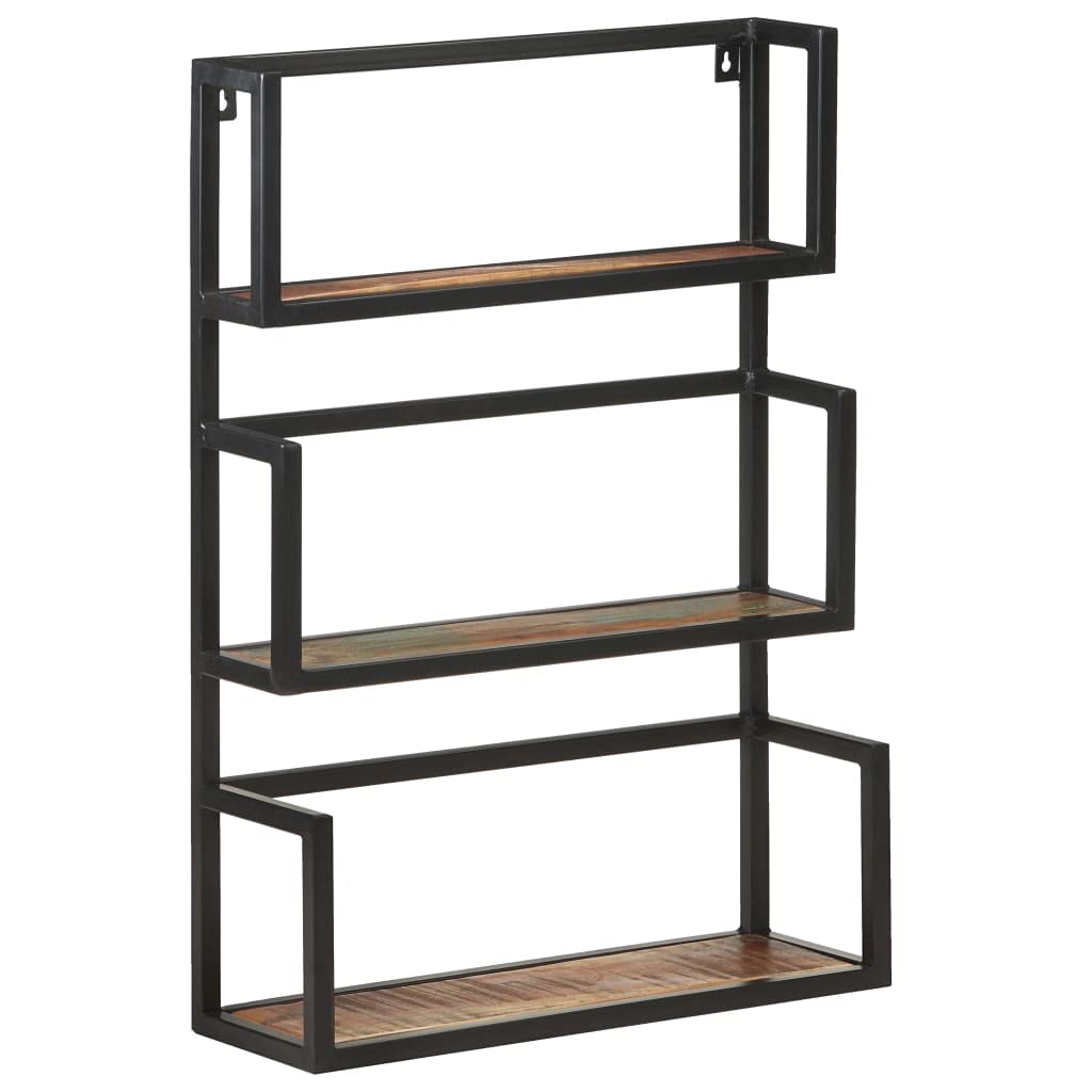 Mensola da parete 60 x 20 x 85 cm, in legno massello con 3 scomparti in legno riciclato per riporre libri, blocco appunti, design unico, mobile rustico robusto
