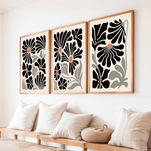 Image of kotart Abstract Botanical Art Home Decoration Painting | Floral Paintings With Frame For Living Room Bed Room Hotel Wall Decor Digital Reprint Set of 3 (19X25 inch)