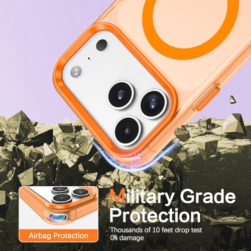 Image of VONZEE iPhone 17 Pro Translucent Matte Back Cover, MagSafe Compatible Magnetic Wireless Charging Support, Shockproof Anti-Fingerprint Protective Phone Case, Slim Durable Design, Cosmic Orange