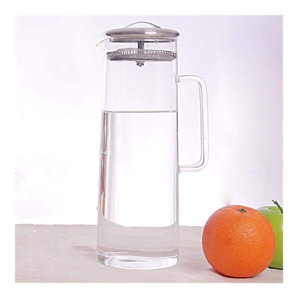 Jarra De Vidrio Resistente Al Calor Con Tapa De Acero Inoxidable O Bambú O Vidrio Jarra De Agua Caliente O Helada Botella De Agua De Té De Flores De Frutas (Capacidad : 1500ML, Color : A)
