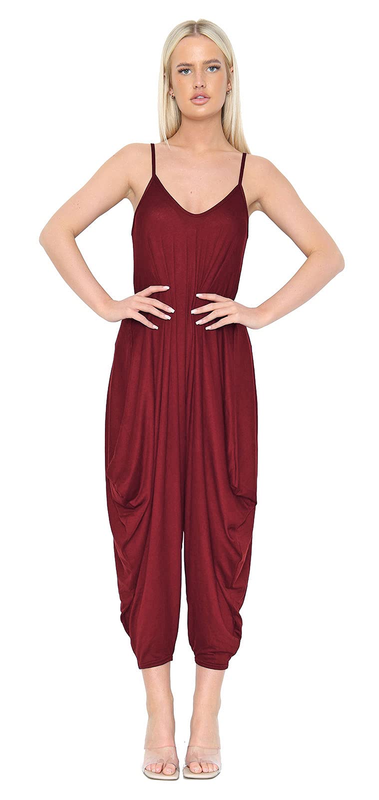 Candid Styles Womens Jumpsuit Playsuit Romper Dress Lagenlook Harem Cami Baggy Top Ali Baba Yoga 8-26 Wine 8-10