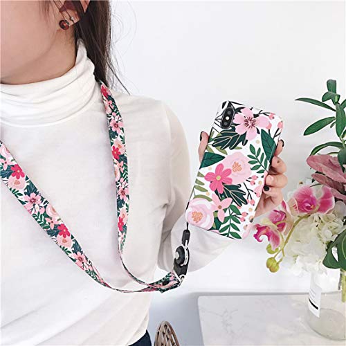 stargoldenbell Crossbody Phone Silicone Case for iPhone 6 XS MAX 7 8 XR with Neck Lanyard Strap for iPhone 7 Plus Light Pink Leaves Cute with Strap