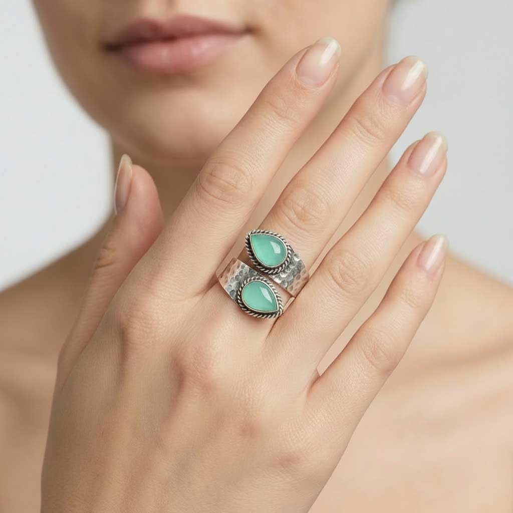 JEWELOPORIUM Natural Gemstone Ring For Women Pearl, Rose Quartz, Labradorite, Turquoise Pear Boho 925 Sterling Silver Overlay Handmade Jewelry