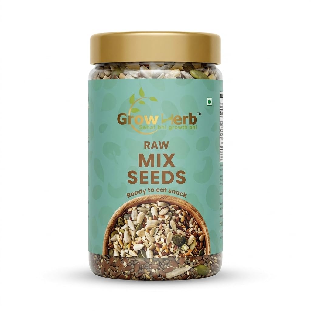 Grow Herb Raw Mix Seeds | Premium Blend of Pumpkin Seeds, Sunflower Seeds, Flax Seeds & Sesame Seeds | Ready-to-Eat Healthy Snack | High Fiber & Plant Protein | Raw Seed Mix for Salads, Smoothies & Breakfast (200gm)-image-45