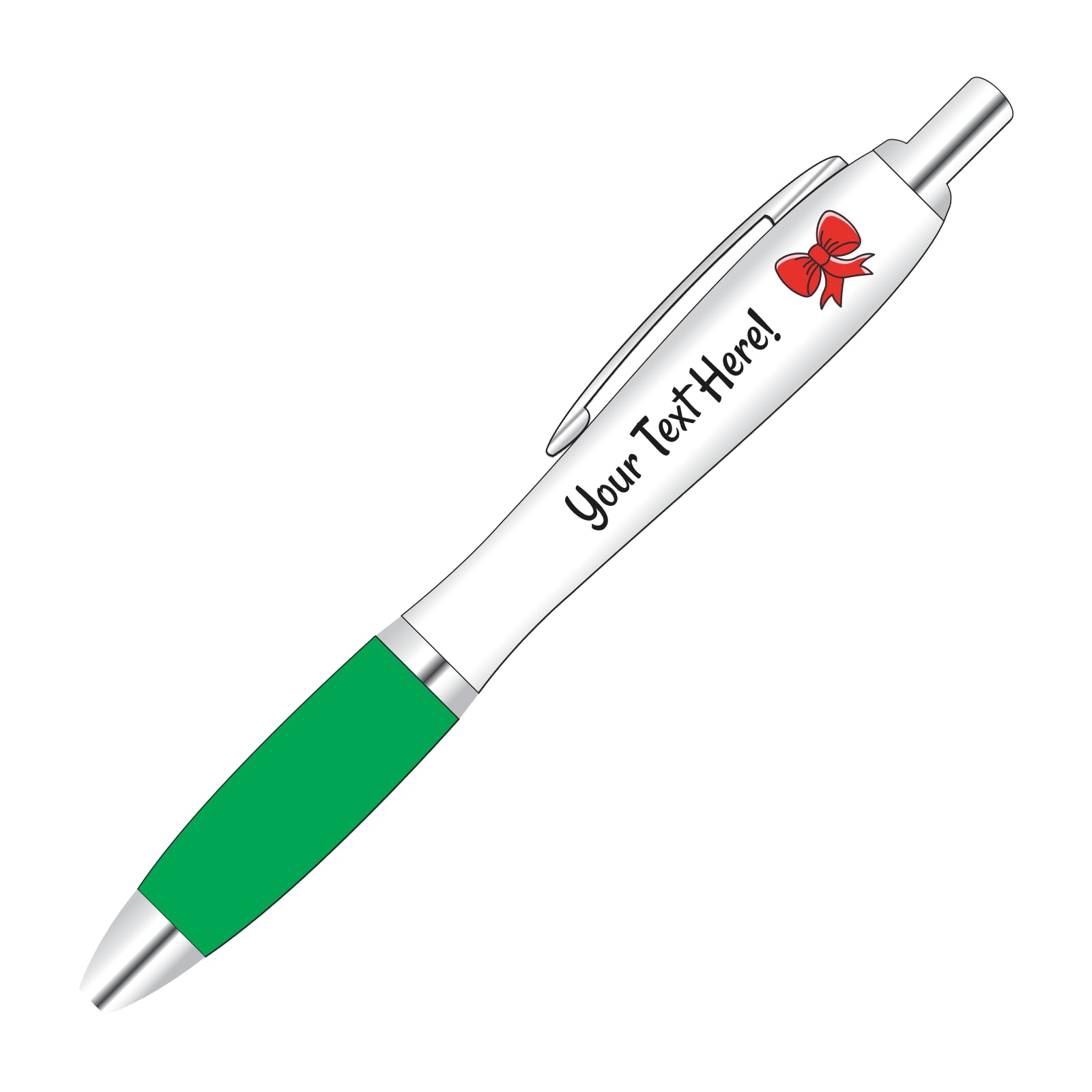 Full Colour Printed Personalised Christmas Pens *Qty - 20* - GREEN PEN GRIPS *BOW DESIGN* โ image 1