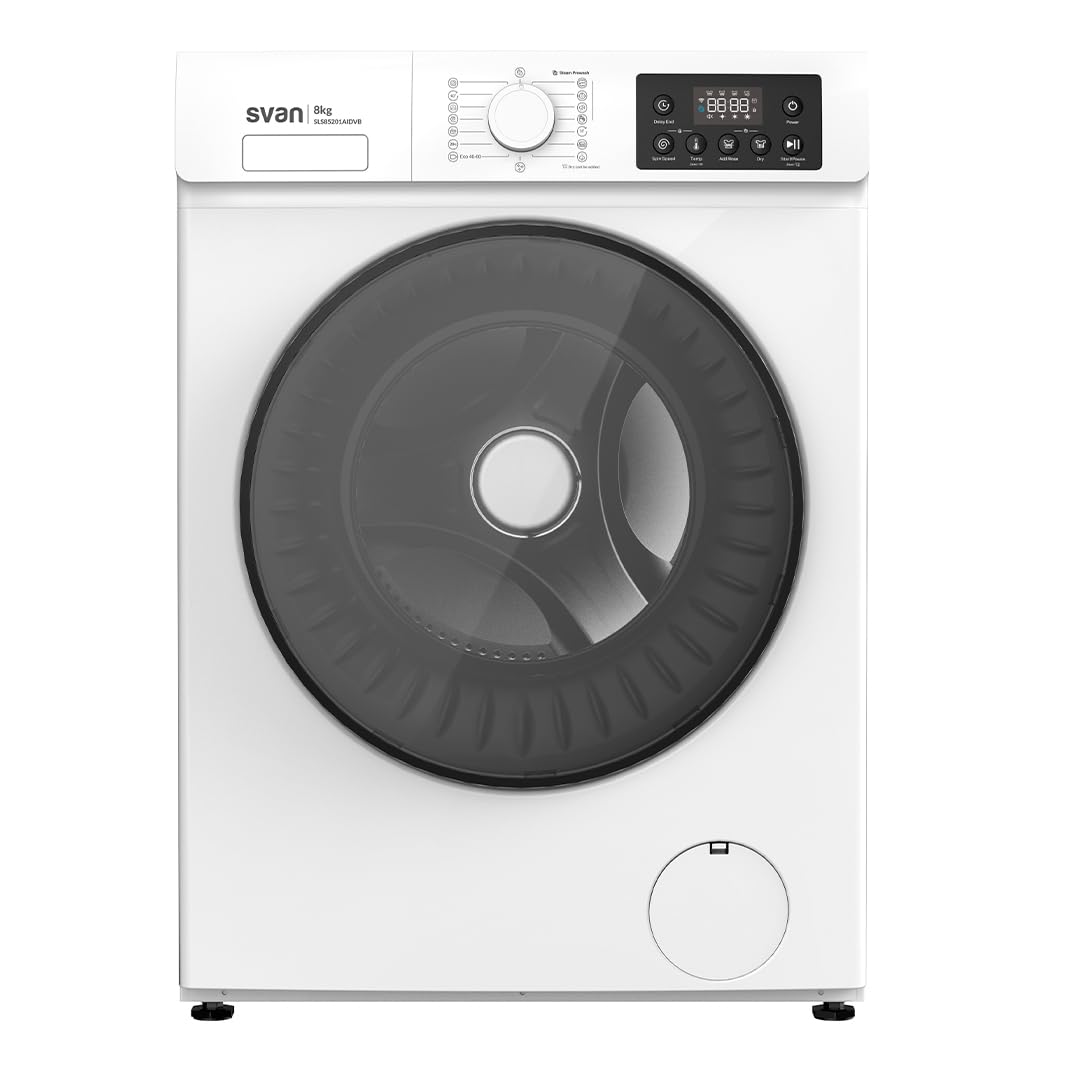 Svan Lavasecadora 8/5 kg Carga Frontal, Blanco, SLS85201AIDVB. 1200 rpm, Clase A/E, Motor Inverter, Secado por Condensación, Vapor Steam Assist, 16 Programas, Display LED, Rápido 15 min