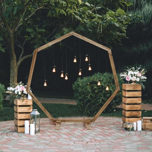 Efavormart 7FT Wooden Wedding Arch Heptagonal Wedding Arbor Photo Booth Backdrop Stand for Weddings Parties Indoor Outdoor Backdrops Garden Decorations