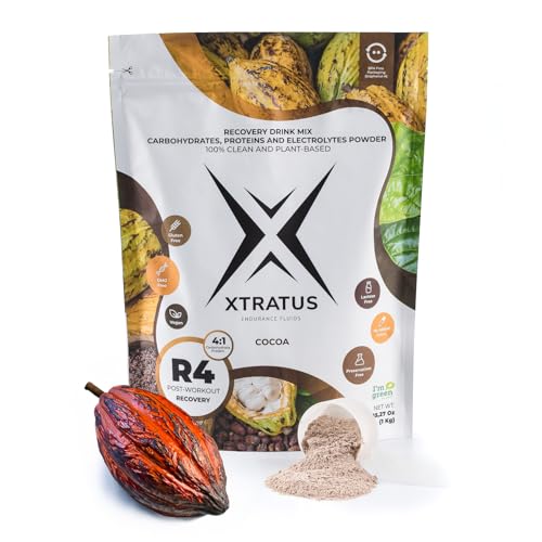 Image of Xtratus Endurance Fluids R4 Cocoa - Sports Recovery Drink mix with Carbohydrates, Vegan Proteins and Electrolytes. 4:1 Ratio (carb:protein). After Workout. Vegan. 35.27oz