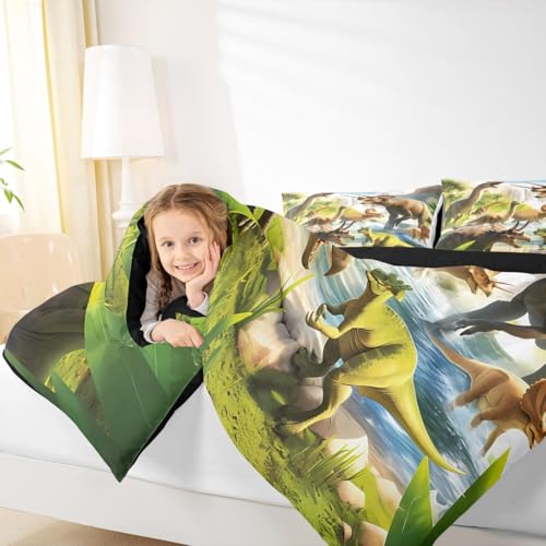 Image of Feelyou Dinosaur Dino Jungle Comforter Set Full Size Boys Girls Bedding | Children Wild Animal 3d Print All Season Breathable Soft Duvet Set Quilt Set Room Decor Microfiber 3Pcs Warm Cozy Lightweight