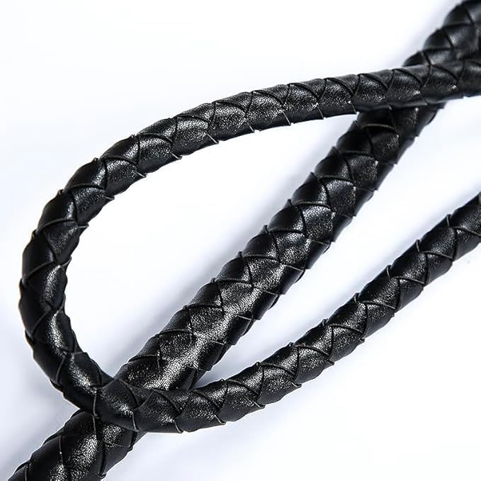 Premium Braided Leather Whip, 62 Inches Long, 0.4 Inch Thickness, Black