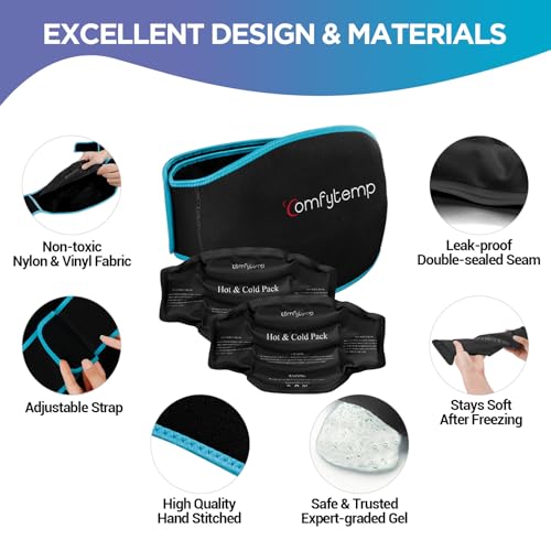 Image of Comfytemp Ice Pack for Back Pain Relief, 2 Pcs, Sciatica Ease Brace, Reusable Gel Lower Back Ice Wrap for Injuries, Hot Cold Compress for Lower Lumbar, Waist, Men Women After Surgery (Black)