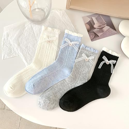 Image of Women's Cute Crew Socks, Casual Athletic Cotton Bowknot Cherry Calf Novelty Socks for Women