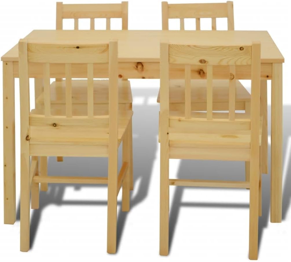 vidaXL Dining Table and Chair, Dining Set for Kitchen Dining Room, Dinner Table with 4 Chairs, Chair, Farmhouse Scandinavian Style, Natural