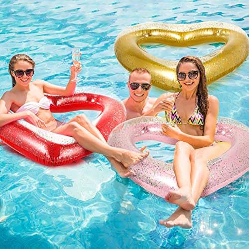 6 Pcs Inflatable Heart Pool Float 47" X 47" Giant Heart Shaped Inflatable Swim Rings With Glitter Bachelorette Pool Floats Tube Swimming Circle Toys For Adults Kids Summer Pool Water Beach Party #TOP5