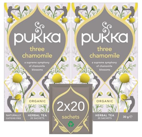 Pukka Herbs | Three Chamomile Organic Herbal Tea Box | Infusion With African, Egyptian & European Chamomile | Perfect For Calming | Caffeine Free | 2 Packs | 40 Plant Based Biodegradable Tea Bags