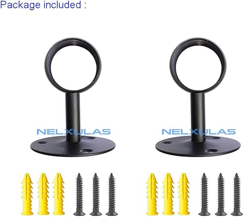 Miniatura 3 de Barra de armario de acero inoxidable resistente, extremo de barra de cortina soporta enchufe con tornillos a juego (1-12 pulgadas, negro)