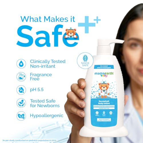 Image of Mamaearth Baby DermaSoft Body Lotion with SensiCareComplex for Baby's Sensitive Skin - 250 ml | Co-created with Dermatologists for Newborns | Enriched with SensiCareComplex for Baby's Sensitive Skin | Safe and Non-irritant formula* | Fragrance-Free