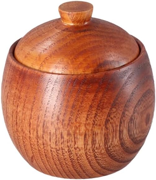 Leadigol Solid Wood Spice Jar Condiment Bowls with Wooden Spoon, Salt Seasoning Container Condiment Jar Storage Box with Spoon for Home Kitchen