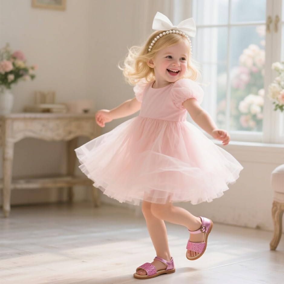 Image of Otter MOMO Girls Open Toe Princess Flat Sandals with Comfort Sole Summer Sandals