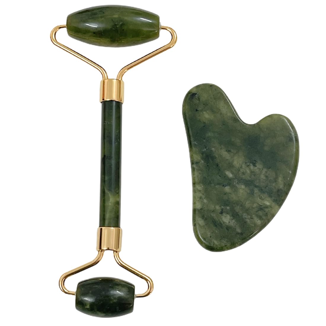 EIHI 2 Piezas Masajeador Facial, Rodillo Facial, Gua Sha Cuarzo Rosa, Rodillo De Jade, Natural Facial Masaje Piedra Gua Sha Jade, Masajeador Cara para Cuello Cara Ojos Cabeza Cuerpo(Verde)