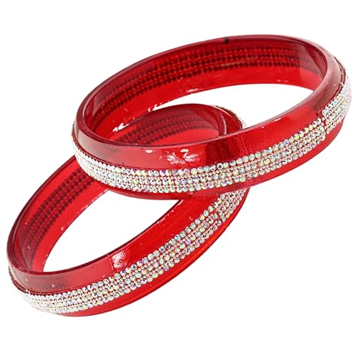 Image of NMII Glass with Zircon Gemstone and Glitter Kada Set For Women and Girls