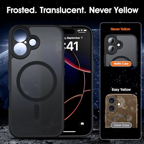 Image of Oterkin Magnetic for iPhone 17 Case Matte,Upgraded Full Camera Protection Compatible with MagSafe Frosted Translucent Shockproof Anti-Scratch Slim Fit Case Military Grade Protection 6.3 (Black)