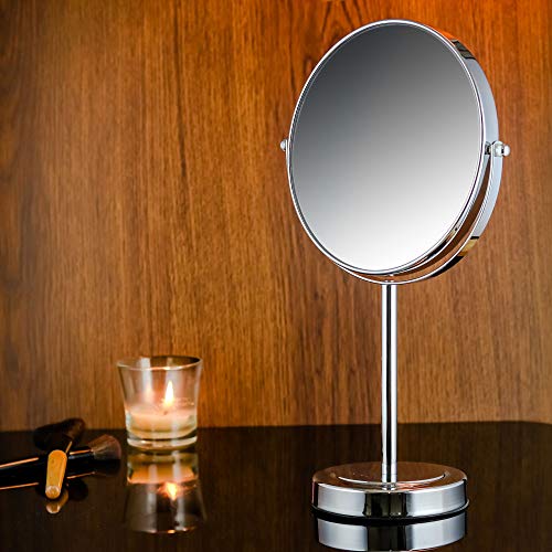 Image of OVENTE 8 inch Tabletop Mirror, 1X & 7X Magnification, Adjustable Double Sided Round Table Mirror, Flip for Closeup View, Compact for Cubicle, Vanity and Travel, Polished Chrome MNLMT80CH1X7X (Pack of 2)