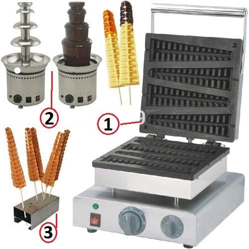 3 in 1 110v 220v Electric 4pcs Chocolate Lolly Waffle Maker + Electric Chocolate Fountain + Waffle Holder