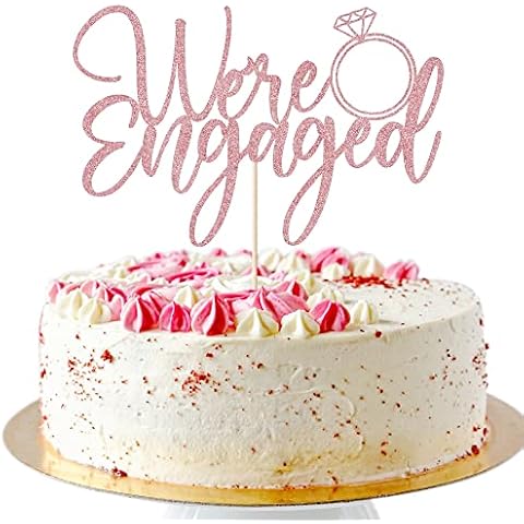 AROKIPPRY We're Engaged Cake Topper for Engagement Party Decorations, Engaged Ring Sign,We're Engaged Cake Toppers,Bridal Shower - Wedding Engagement Theme Party Decorations Gold flash (Rose gold) Cover