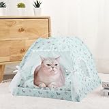 Dog House Cat Bed Tent Bow Lace Mesh Breathable Windows Unicorn Pony Butterfly Cartoon Curtains Indoor Outdoor Removable Portable Pet Teepe (Large,Green Butterfly)