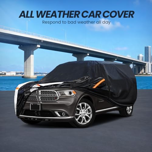 Image of Multi-Layer Car Cover Custom Fit for Dodge Durango(1998-2026), 100% Waterproof All Weather for Automobiles, Gift with Towel, Heavy Duty Car Covers for Rain Sun UV Protection with Door Zipper